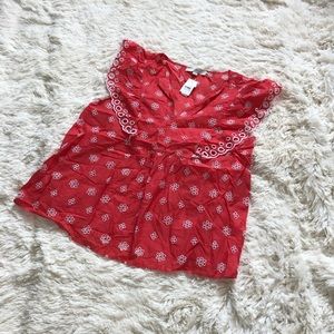 ⭐️Loft blouse in coral, eyelet detail cotton flutter sleeve top